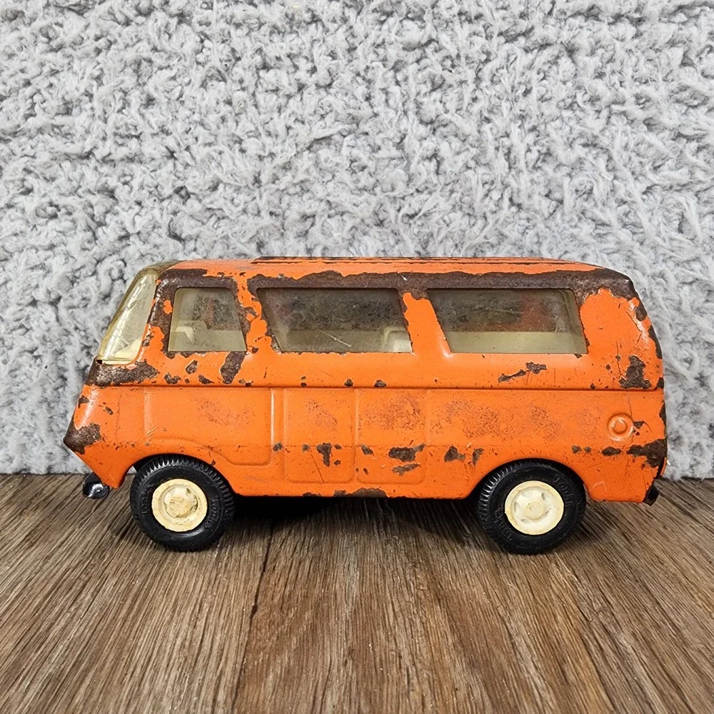 Vintage Tonka Pressed Steel Van Orange Toy Vehicle Patina 5.5 Inch